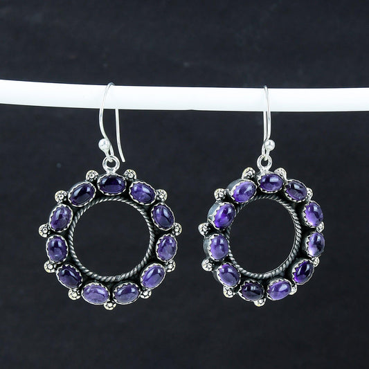 Purple Amethyst Sterling Silver Circle Earrings