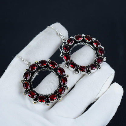 Red Garnet Sterling Silver Earrings