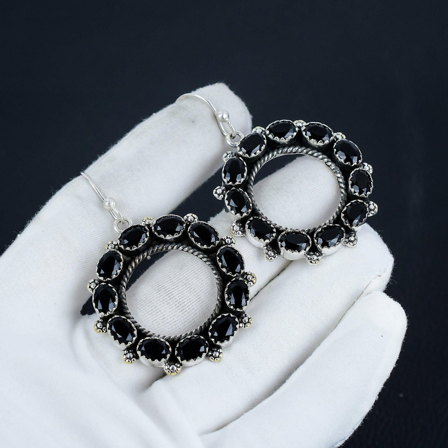 Black Spinel Gemstone Sterling Silver Earrings