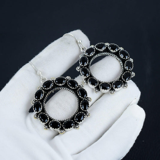Black Spinel Gemstone Sterling Silver Earrings