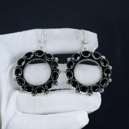 Black Spinel Gemstone Sterling Silver Earrings