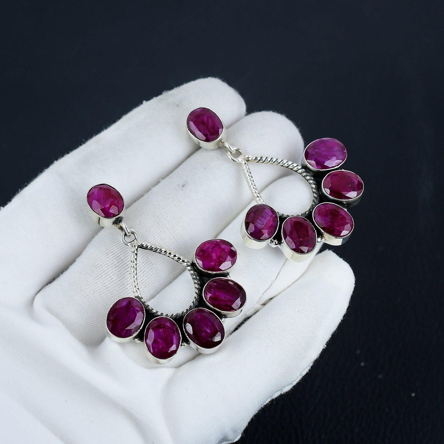 Kashmir Ruby Red Sterling Silver Earrings