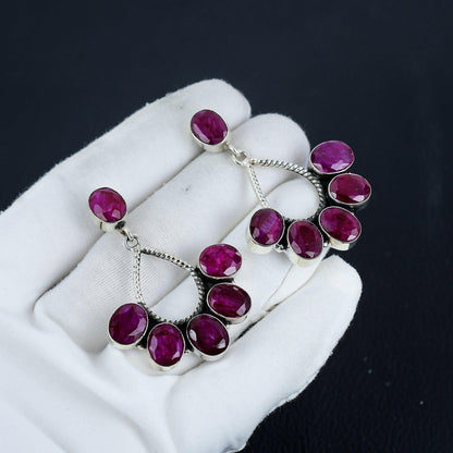 Kashmir Ruby Red Sterling Silver Earrings