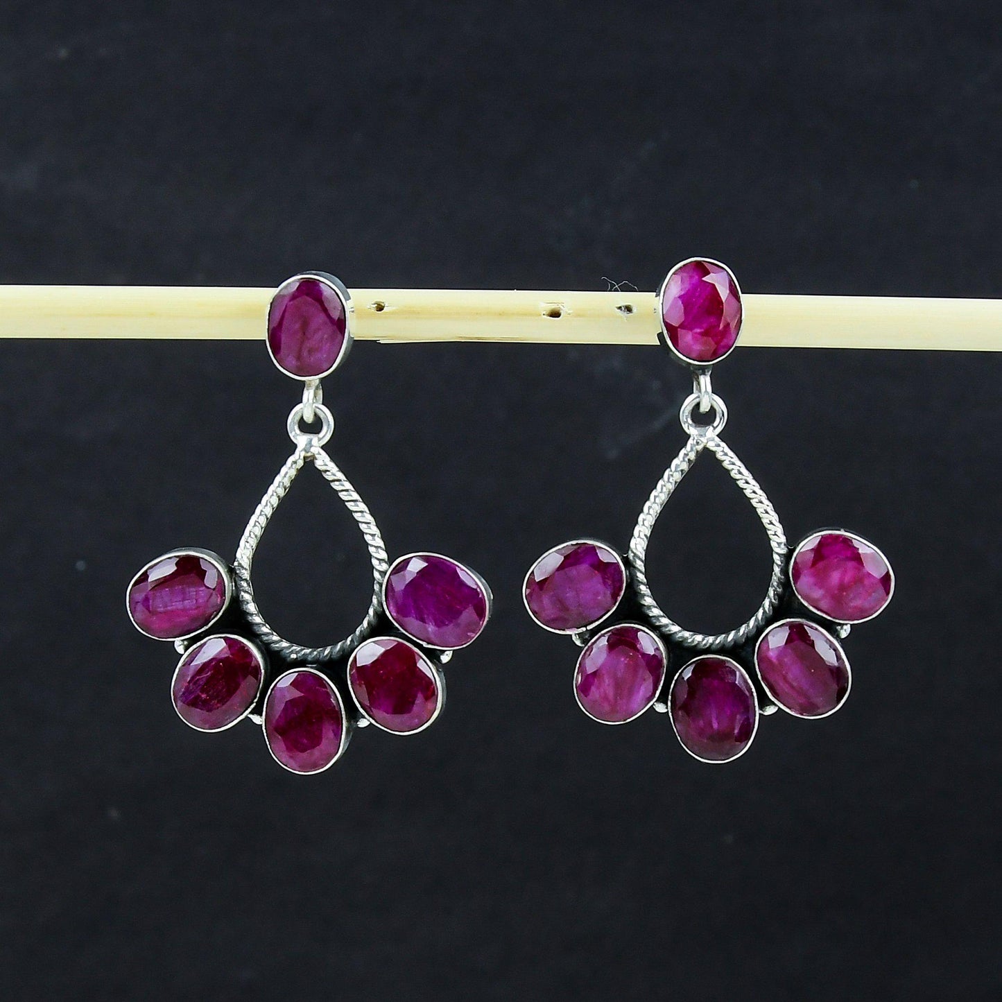 Kashmir Ruby Red Sterling Silver Earrings