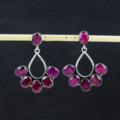 Kashmir Ruby Red Sterling Silver Earrings