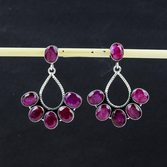 Kashmir Ruby Red Sterling Silver Earrings