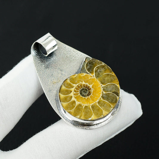 Yellow Ammonite Sterling Silver Pendant