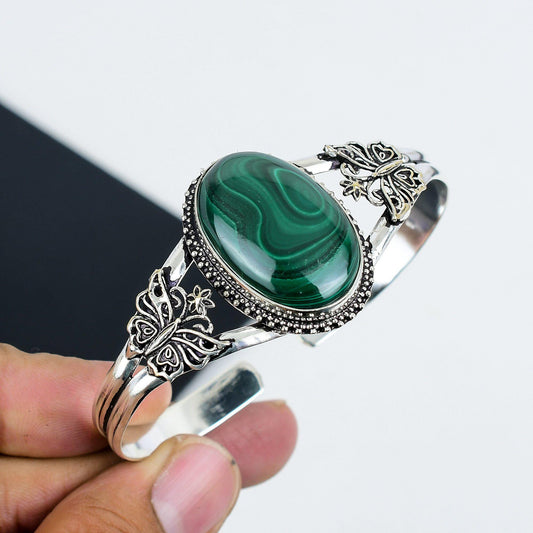 Green Malachite Sterling Silver Cuff Bangle