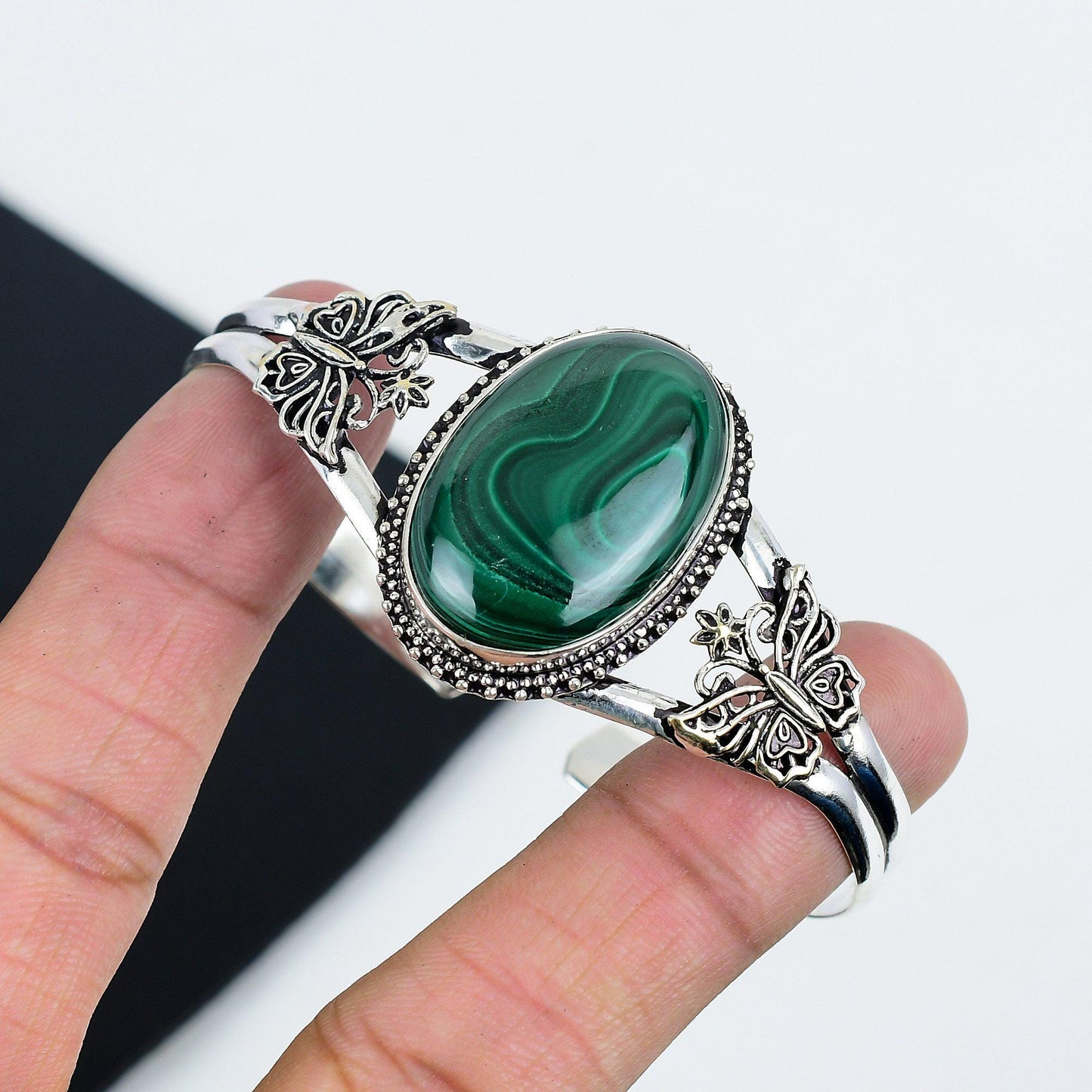 Green Malachite Sterling Silver Cuff Bangle