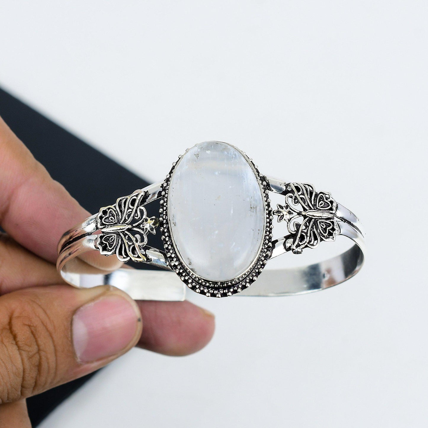 White Selenite Gemstone Sterling Silver Bangle