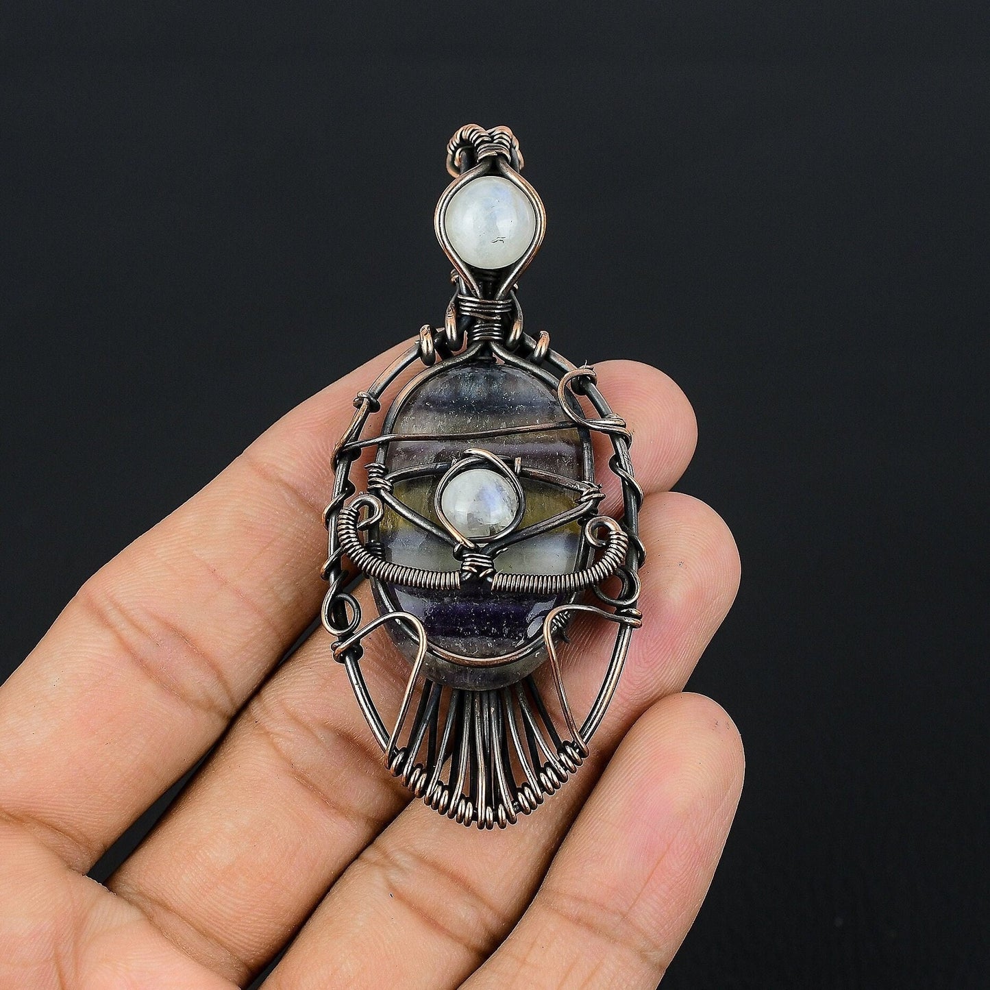 Green Purple Fluorite Gemstone Pendant