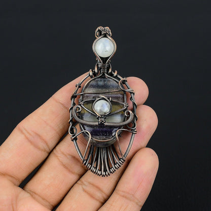 Green Purple Fluorite Gemstone Pendant