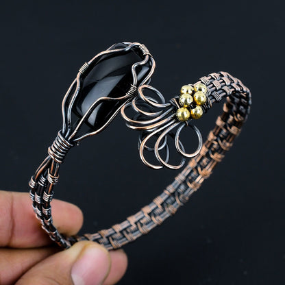Black Onyx Gemstone Cuff Bracelet