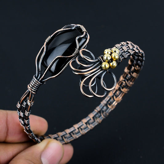 Black Onyx Gemstone Cuff Bracelet