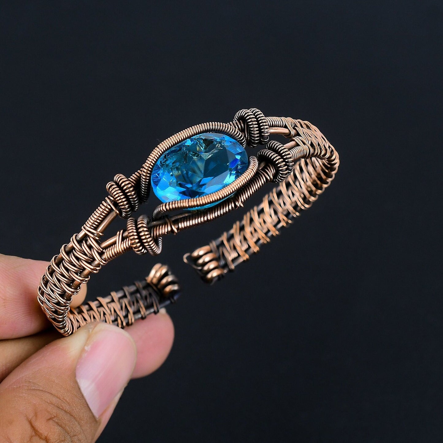 Blue Topaz Gemstone Copper Cuff Bracelet