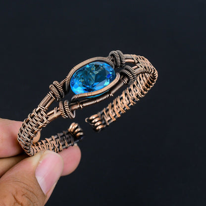 Blue Topaz Gemstone Copper Cuff Bracelet