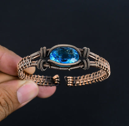 Blue Topaz Gemstone Copper Cuff Bracelet