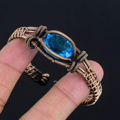 Blue Topaz Gemstone Copper Cuff Bracelet