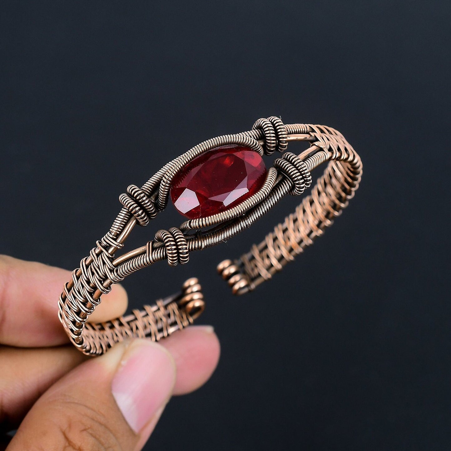 Red Garnet Gemstone Copper Bracelet
