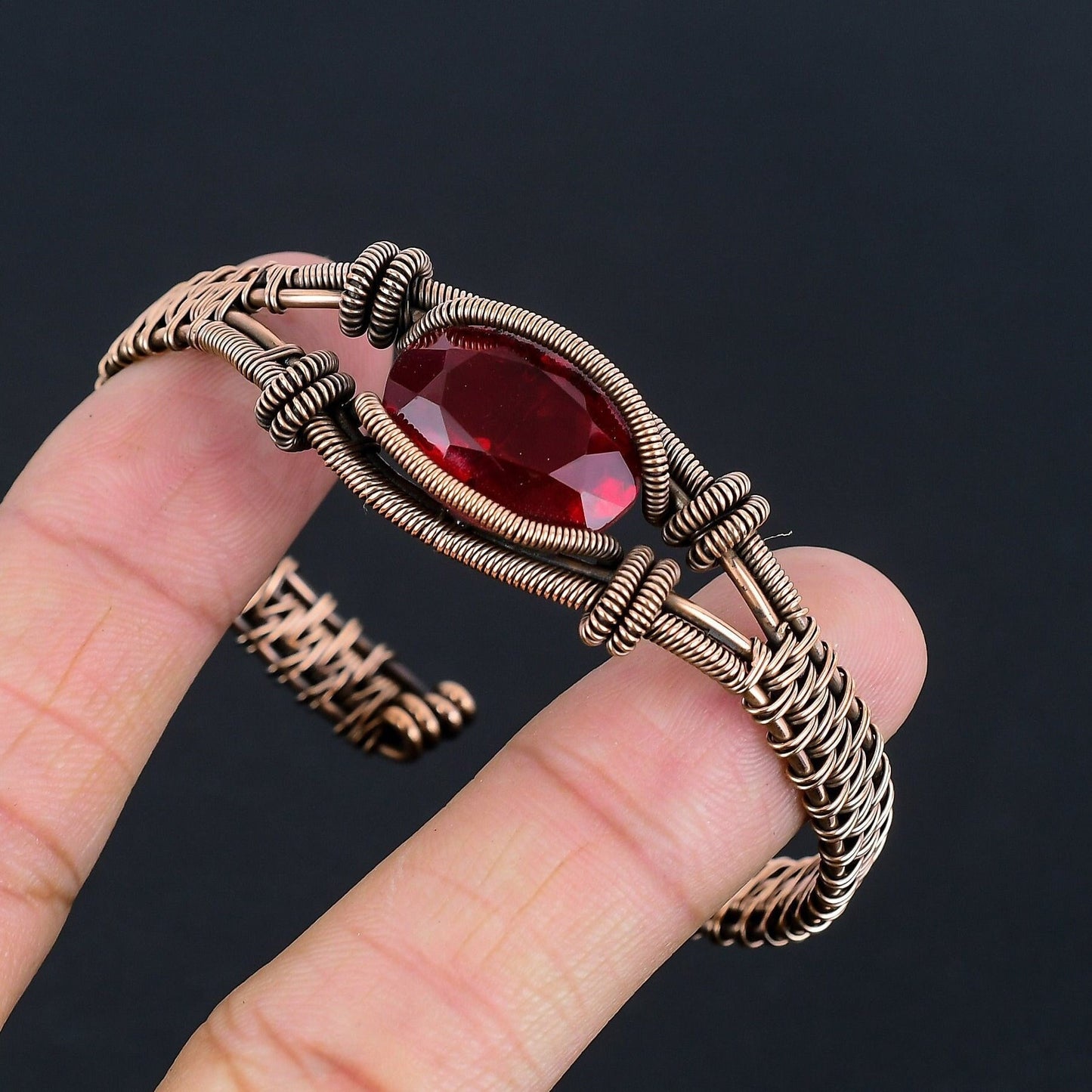 Red Garnet Gemstone Copper Bracelet