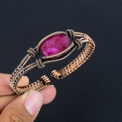 Red Ruby Gemstone Copper Wire Bangle Bracelet
