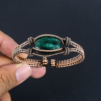 Green Emerald Gemstone Cuff Bracelet