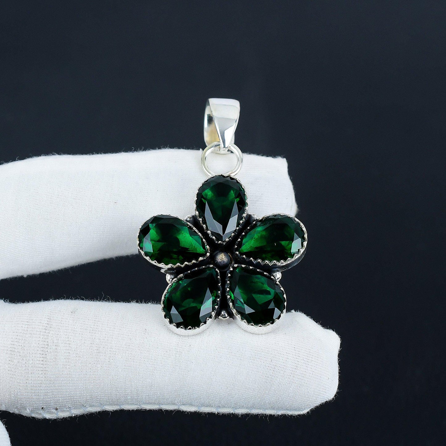 Green Tourmaline Flower Pendant