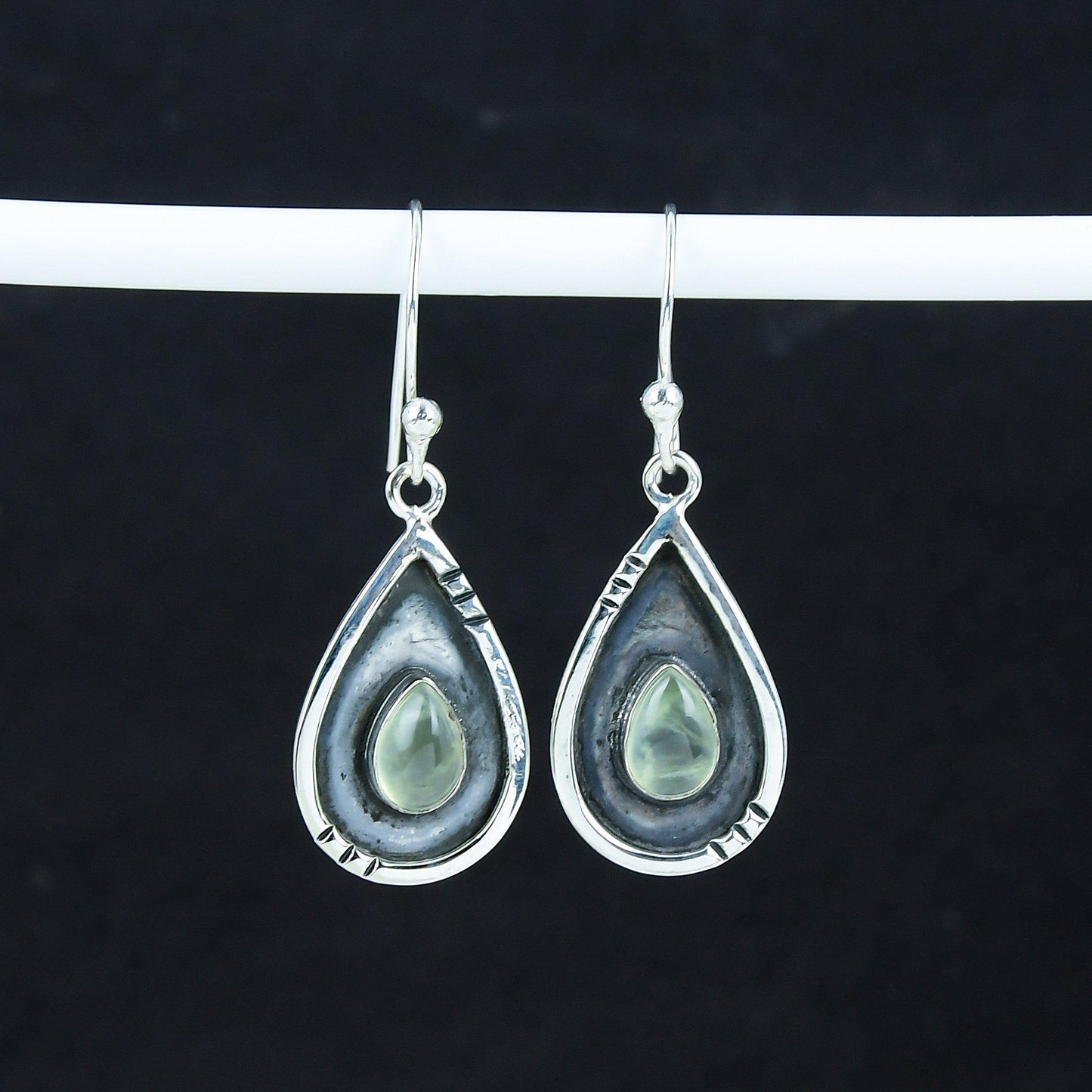 Green Prehnite Gemstone Sterling Silver Earrings