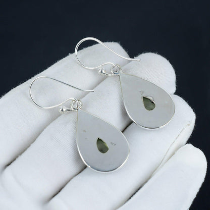 Green Prehnite Gemstone Sterling Silver Earrings
