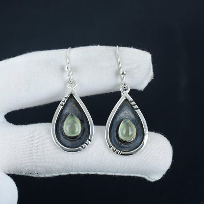 Green Prehnite Gemstone Sterling Silver Earrings