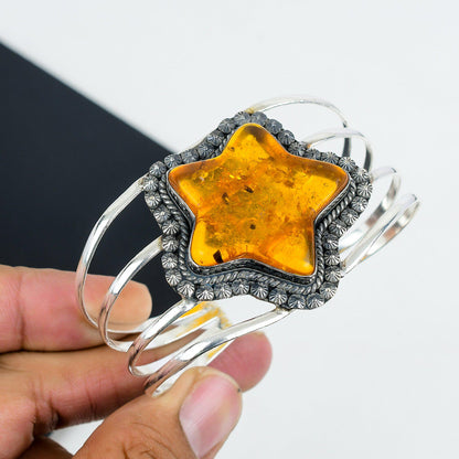 Amber Gemstone Star Sterling Silver Bangle