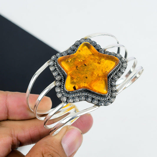 Amber Gemstone Star Sterling Silver Bangle