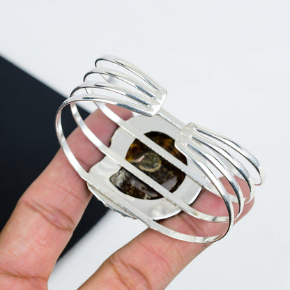 Brown Ammonite Gemstone Sterling Silver Bangle