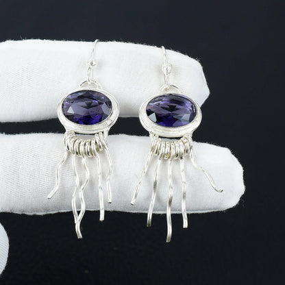 Purple Amethyst Gemstone Sterling Silver Earrings