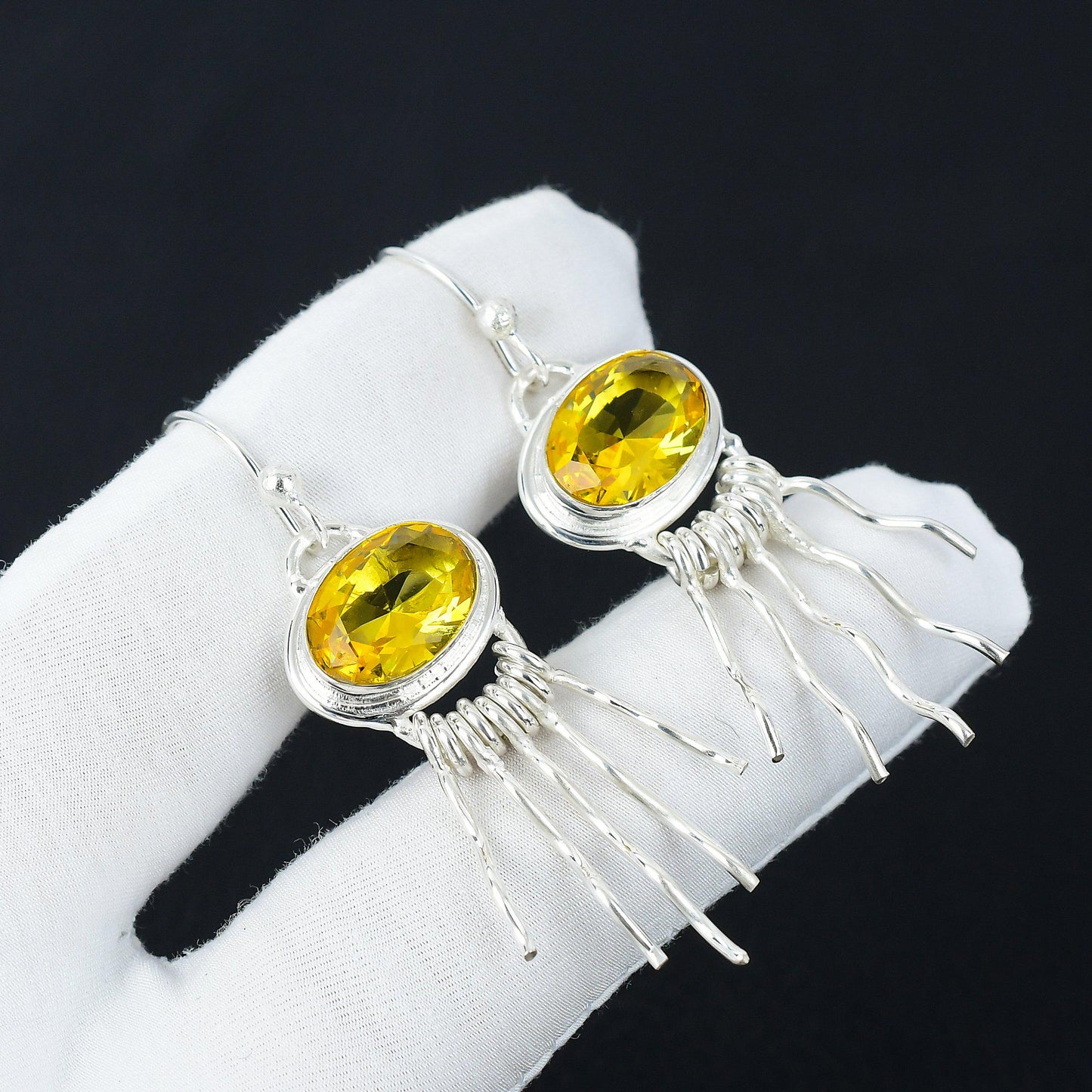 Yellow Citrine Gemstone Sterling Silver Earrings