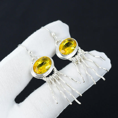Yellow Citrine Gemstone Sterling Silver Earrings