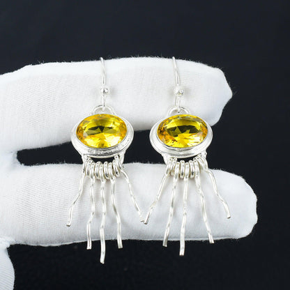 Yellow Citrine Gemstone Sterling Silver Earrings
