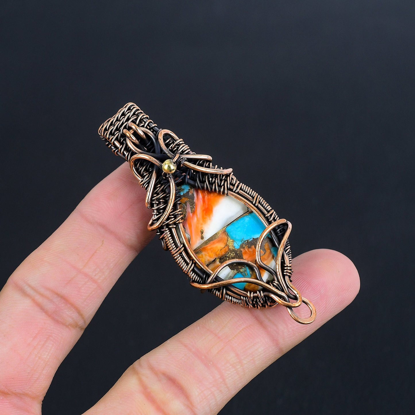 Orange Spiny Oyster Turquoise Gemstone Pendant