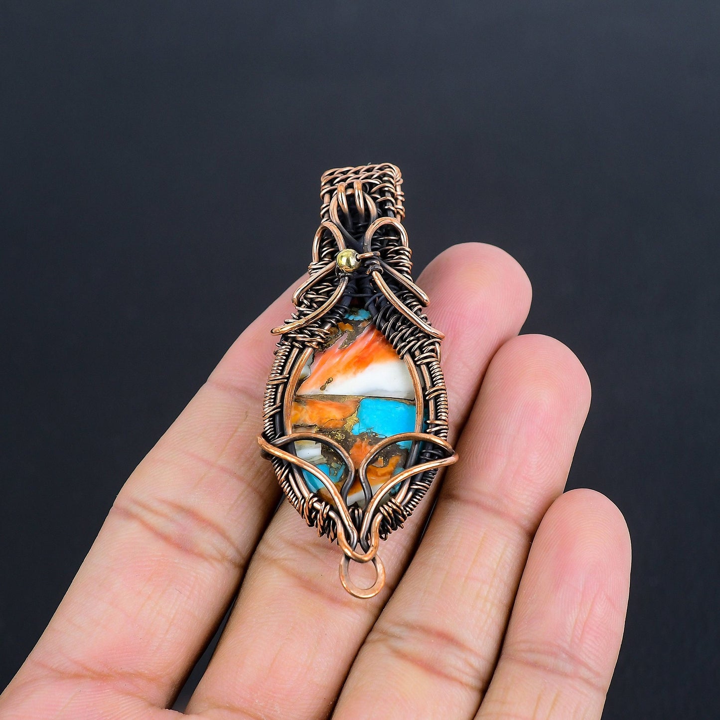 Orange Spiny Oyster Turquoise Gemstone Pendant