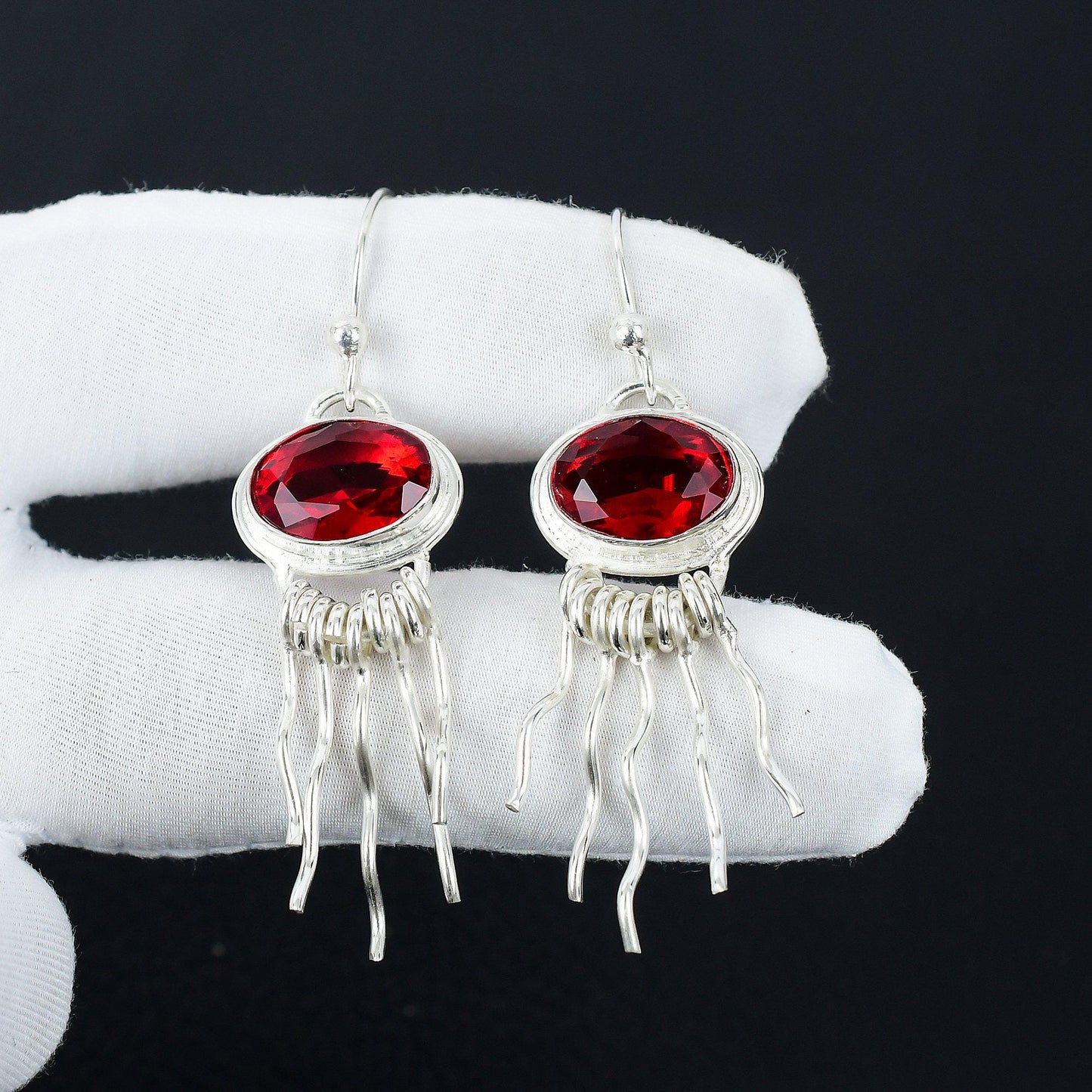 Red Garnet Sterling Silver Earrings