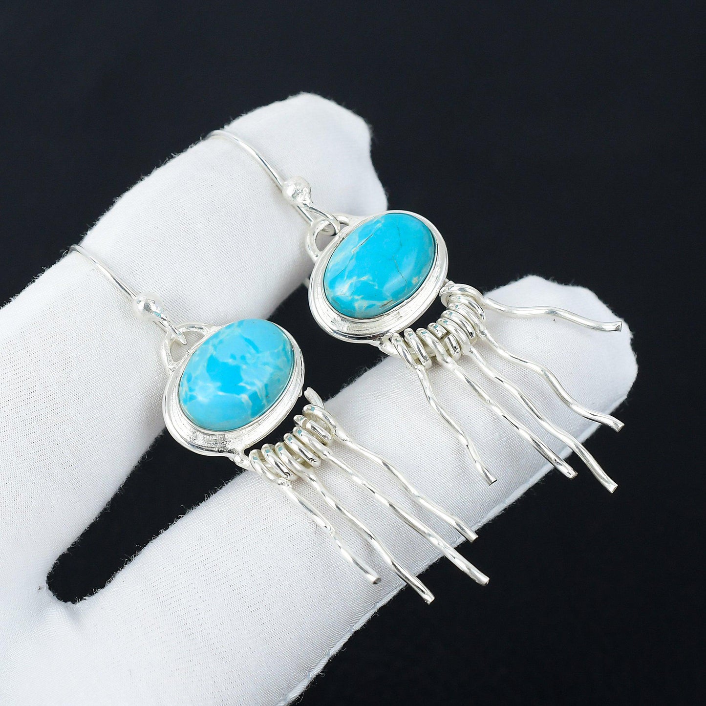 Blue Larimar Sterling Silver Earrings