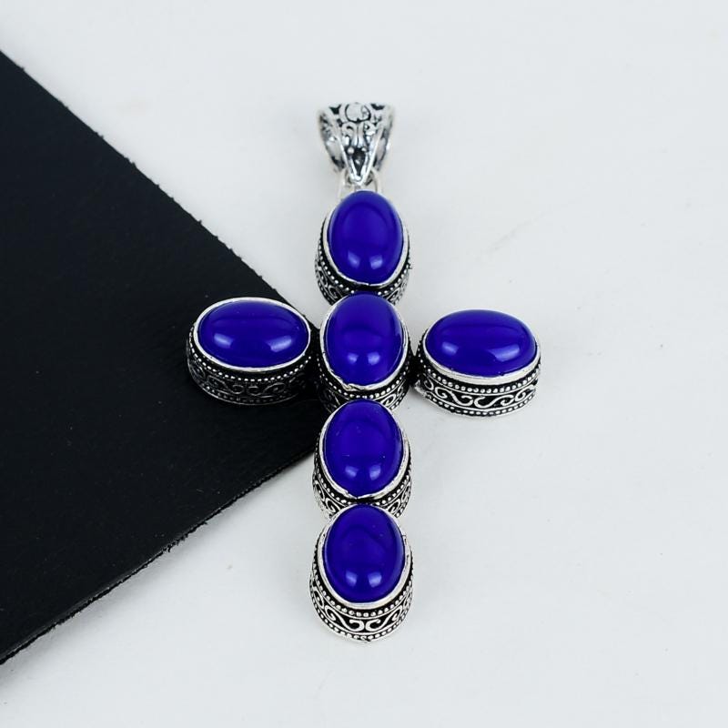 Blue Lapis Lazuli Silver Cross Pendant
