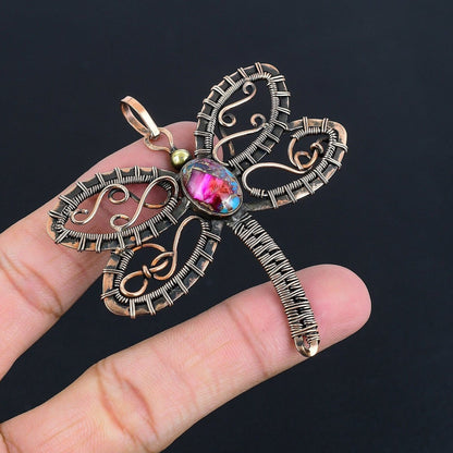 Pink Turquoise Gemstone Dragonfly Pendant