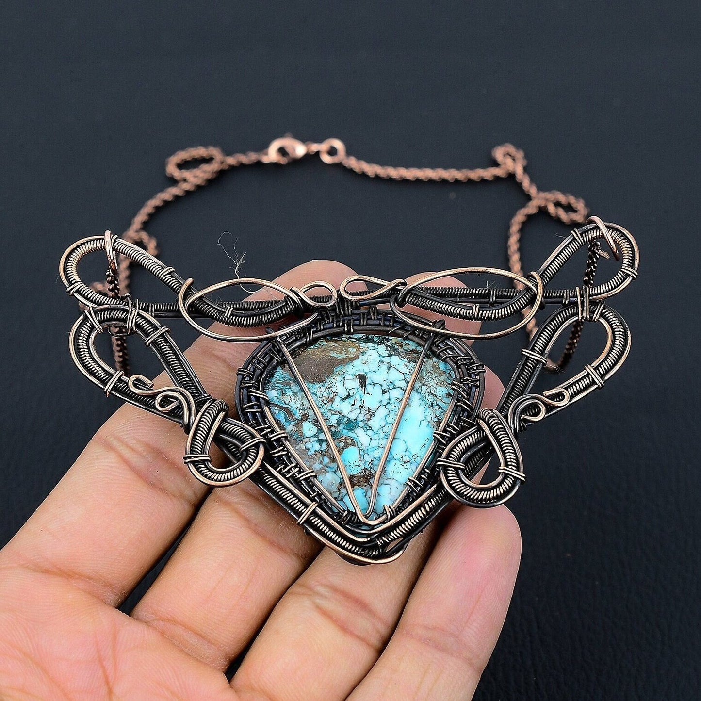 Turquoise Gemstone Wire Wrapped Necklace
