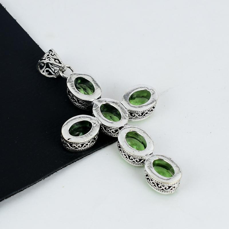 Green Amethyst Gemstone Cross Pendant
