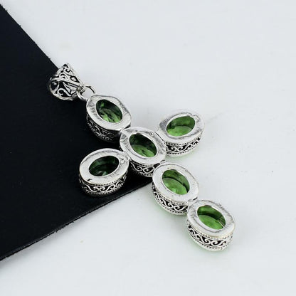 Green Amethyst Gemstone Cross Pendant