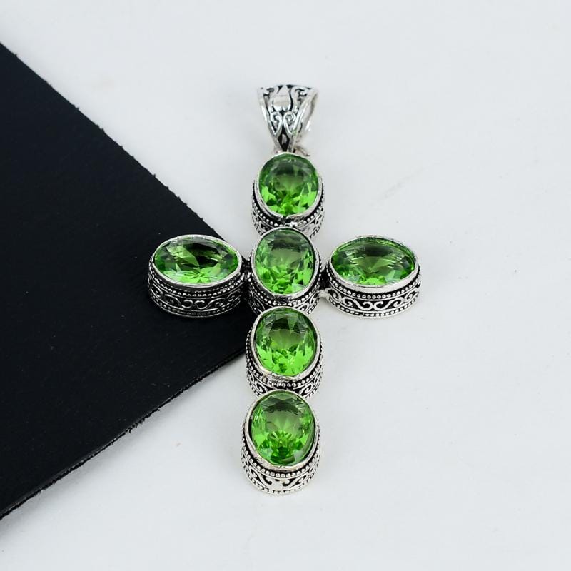 Green Amethyst Gemstone Cross Pendant