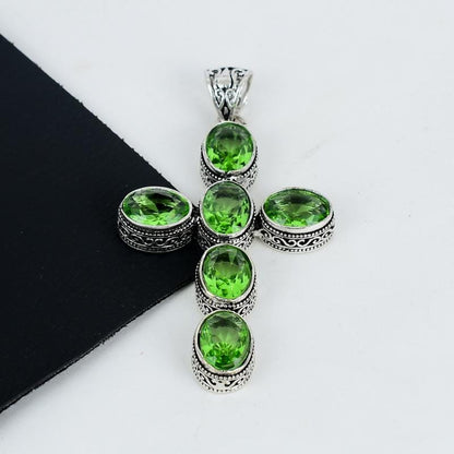 Green Amethyst Gemstone Cross Pendant