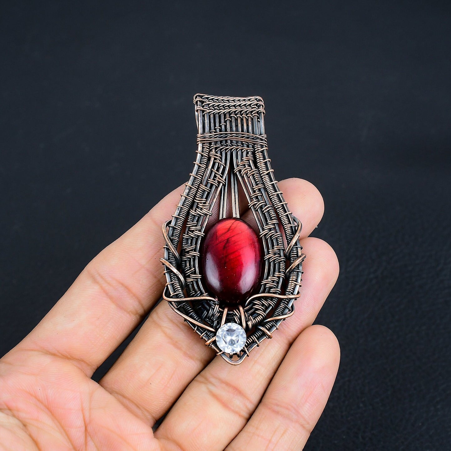 Red Fire Labradorite Gemstone Pendant
