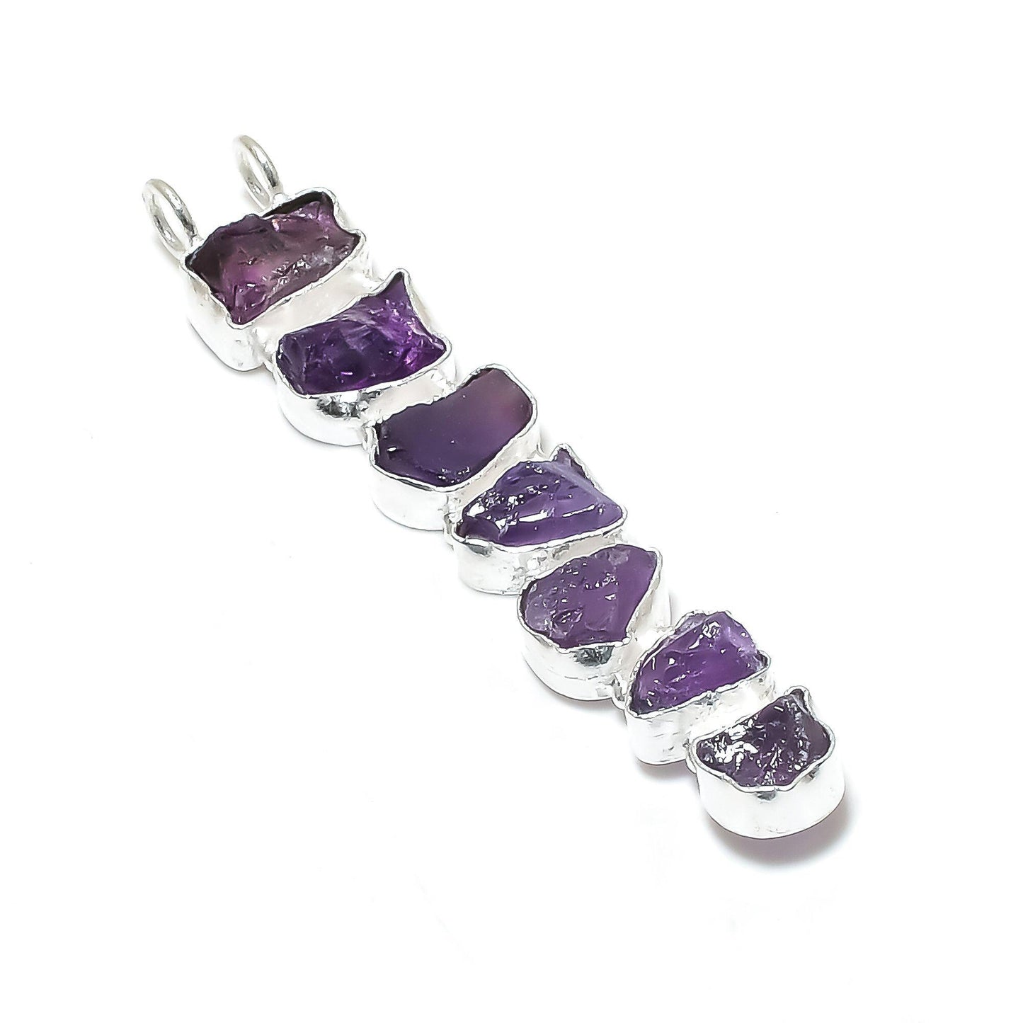 Purple Amethyst 7-Stone Rough Pendant Necklace